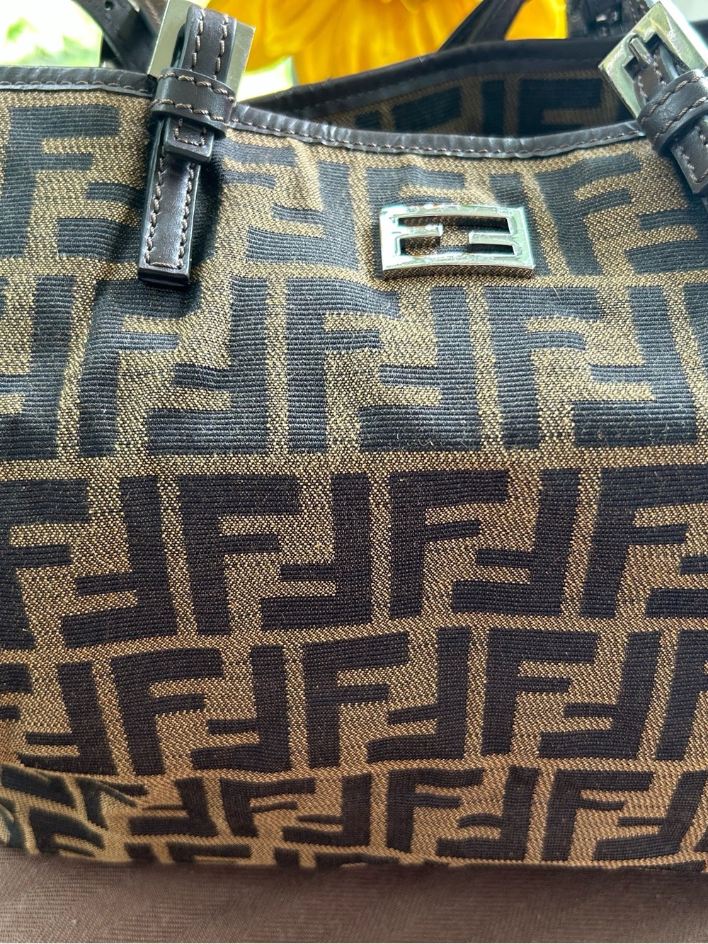 Fendi Brown Zucca FF Canvas Tote with Dark Brown Leather Straps - Picture 2 of 9